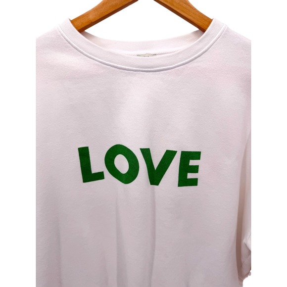 KULE Womens Organic LOVE Sweatshirt L White Green Pullover Crew Casual Lounge - Picture 3 of 9